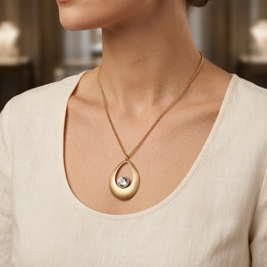 Кулон Золотая капля с кристаллом ✨